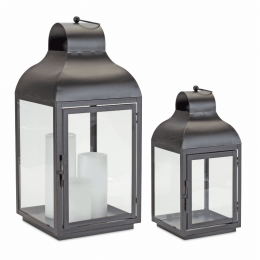 Lantern (Set of 2) 6.5"L x 13.75"H, 9"L x 19.75"H Iron/Glass
