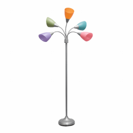 Simple Designs 5 Light Adjustable Gooseneck Silver Floor Lamp with Fun Multicolored Shades
