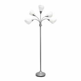Simple Designs 5 Light Adjustable Gooseneck Silver Floor Lamp with White Shades