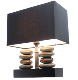 Elegant Designs Rectangular Dual Stacked Stone Ceramic Table Lamp with Shade