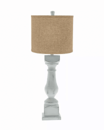 Distressed White Traditional Table Lamp with Brown Linen Shade