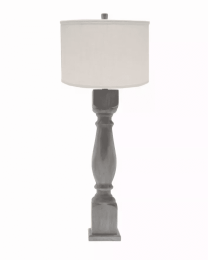 Brown Washed Wood Finish Table Lamp with Ivory Linen Shade