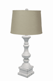 Distressed White Table Lamp with Sea Linen Fabric Shade