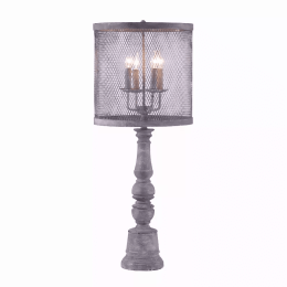 Distressed Grey Traditional Table Lamp with Mesh Metal Shade