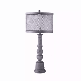 Distressed Dark Grey Traditional Table Lamp with Mesh Metal Shade