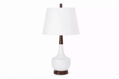 Set of 2 White Ceramic  Wood Retro Table Lamp