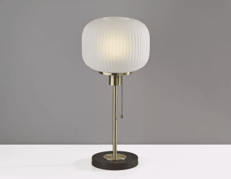 Antique Brass Striped Glass Glow Table Lamp