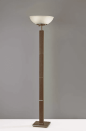 Antique Brass Wood Deco Torchiere