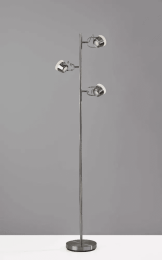 Three Hollywood Spotlights Floor Lamp in Brushed Steel