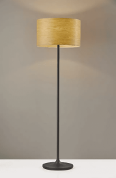 Homespun Wood Grain Floor Lamp with Black Metal Base