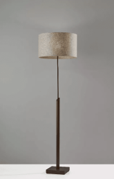 Sculptural Wood Floor Lamp with Black Metal Accents