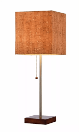 Eco Friendly Cork Square Shade with Walnut Finish Wood Base Table Lamp