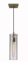 Clear Glass Cylinder Shade with Vintage Filament Bulb Antique Brass Metal Pendant