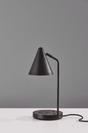 Matte Black Metal Wireless Charging Adjustable Desk Lamp with Walnut Wood Accent
