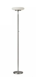 Brushed Steel Metal LED Torchiere with White Frosted Tube Glass Shade
