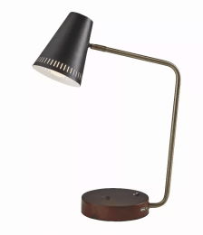 Antique Brass Enhanced Tech Desk Lamp with Black Metal Vented Cone Shades