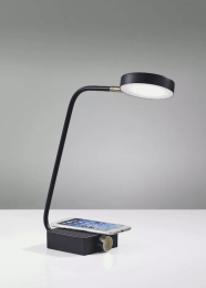 Tech Enhanced Black Metal Disk LED Adjustable Desk Lamp