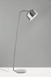 Brushed Steel Metal Floor Lamp Adjustable Dome Shade and Natural White Marble Base