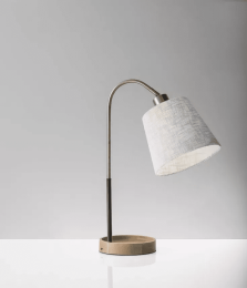 Antique Brass And Black Metal Desk Lamp With USB Charging Station Wood Base