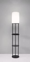 Black Wood Floor Lamp with Circular USB Charging Station Shelf