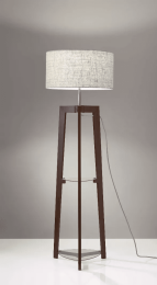 Walnut Wood Finish Floor Lamp with Glass Shelves