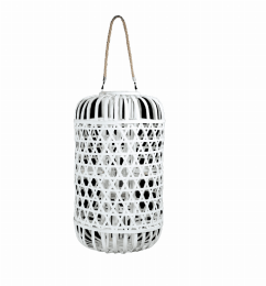 Wooden Lantern with Octagonal Cut Out and Rope Hanger, Large, White