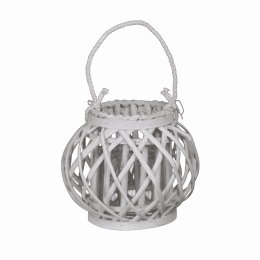 Bellied Shaped Lattice Design Lantern with Glass Candle Holder,Small,White