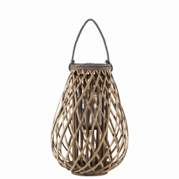 20 Inch Curved Diamond Lattice Bamboo Lantern with Braided Handle, Brown