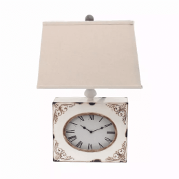 7" x 7" x 22" White, Vintage, Metal Clock Base - Table Lamp