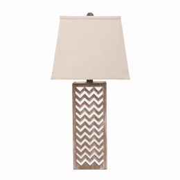 6" x 6" x 27.5" Tan, Metal, Mirror - Table Lamp