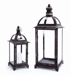 Lantern with Glass (Set of 2) 16.75''H-25.25"H Iron