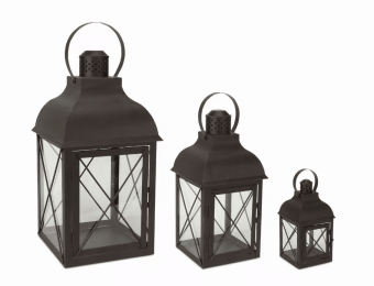 Lantern (Set of 3) 8.5"H, 13.75"H, 18.5"H Metal/Glass