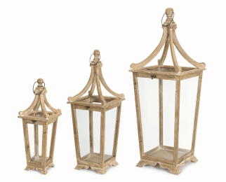 Lantern (Set of 3) 20.5"H, 29.5"H, 39.75"H Wood/Glass