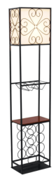 Elegant Designs Etagere Organizer Wood Accented Storage Shelf and Wine Rack with Linen Shade Floor Lamp