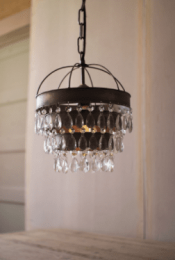 Pendant Lamp With Layered Shade And Hanging Gems 10"D X 13"T