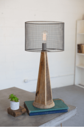 Table Lamp - Mesh Shade With Wooden Base. Tall 14"D X 31"T