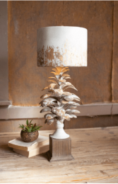 Table Lamp With Pine Cone Base And Metal Barrel Shade 11"D X 29.5"T