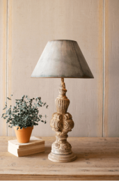 Table Lamp With Sculpted Base And Galvanized Shade 18"D X 32.5"T