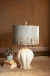Table Lamp With Painted Wooden Base & Grey Metal Barrel Shade 16"D X 24.5"T