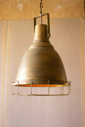 Antique Gold Pendant Light With Cage 17.5"D X 28"T