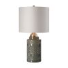 DunaWest Fabric Wrapped Drum Shade Table Lamp with Ceramic Base,White and Brown