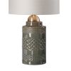 DunaWest Fabric Wrapped Drum Shade Table Lamp with Ceramic Base,White and Brown
