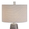 DunaWest Drum Shade Table Lamp with Tapered and Textured Base, Gray and Beige