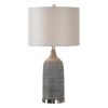 DunaWest Fabric Drum Shade Table Lamp with Ceramic Base, Bronze and Cream