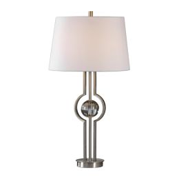 DunaWest Fabric Tapered Shade Table Lamp with Crystal Accents, White and Silver