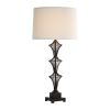 DunaWest Metal Frame Drum Shade Table Lamp with Pedestal Base, Black and White