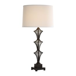 DunaWest Metal Frame Drum Shade Table Lamp with Pedestal Base, Black and White