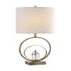 DunaWest Drum Shade Table Lamp with Oval Ring and Crystal Accent,White and Gold