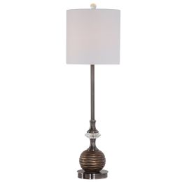 DunaWest Drum Shade Metal Floor Lamp with Crystal Accents, Bronze and White