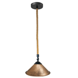 Pendant Light cone Shade With Hemp Rope (Lamp Colour: Brushed Copper)